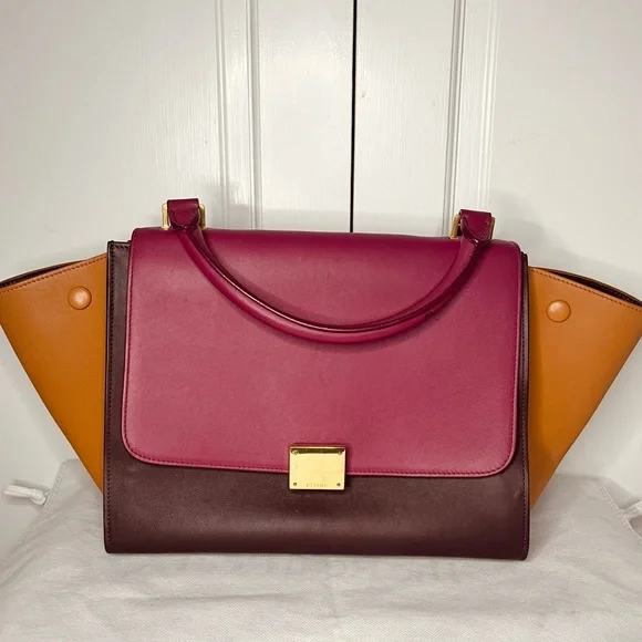 🧡 Celine Spring Luxury Trapeze Tricolor Leather Handbag - Picture 13 of 16